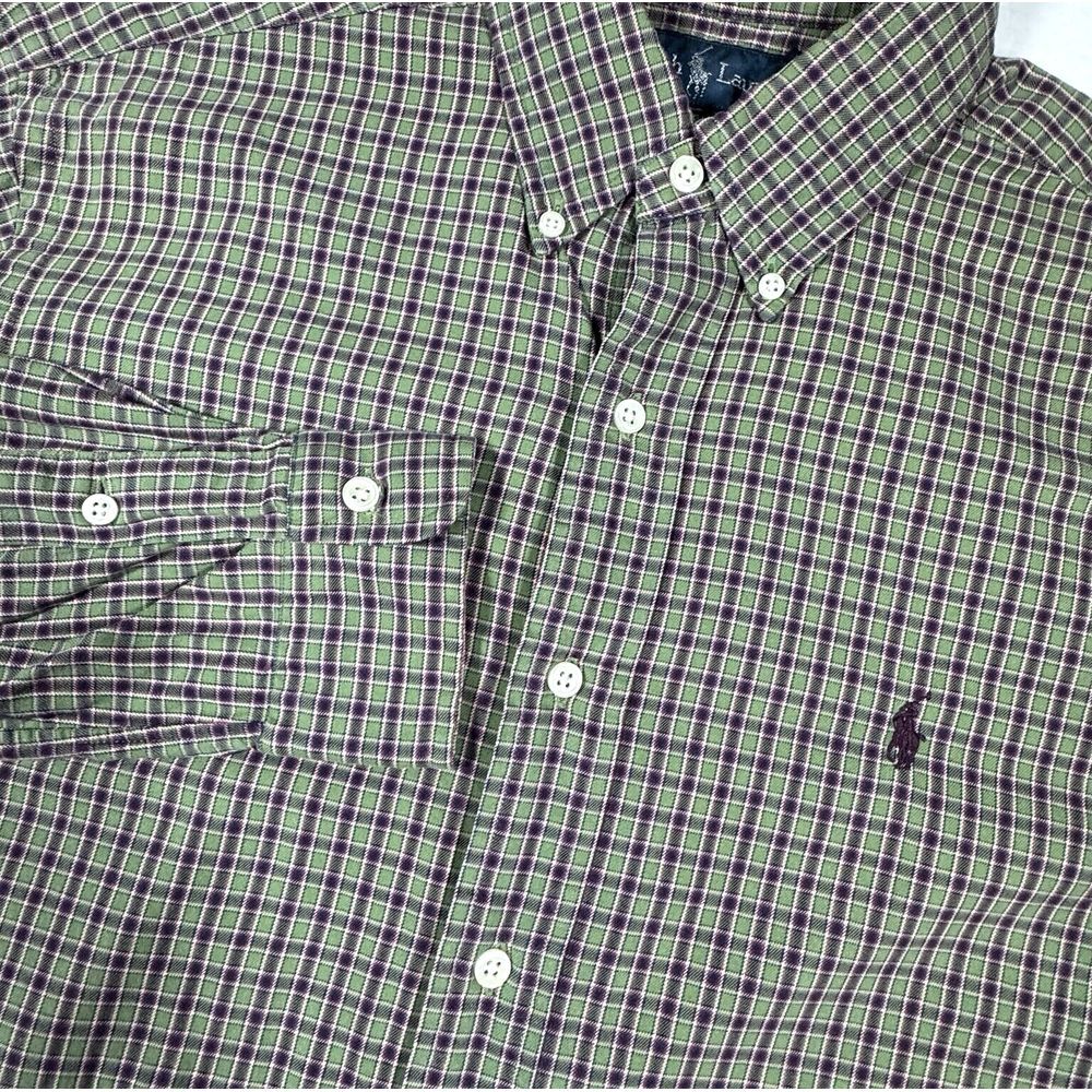 Polo Ralph Lauren Flannel Button Down Men M Green Purple Plaid Classic Fit